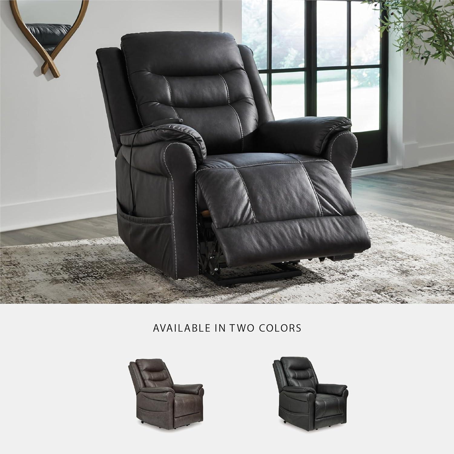 imageSignature Design by Ashley Oatman Recliner Chair Power Lift with Heat and Massage Faux Leather Upholstery OneTouch Control and USB Charging for Everyday Living Room Comfort