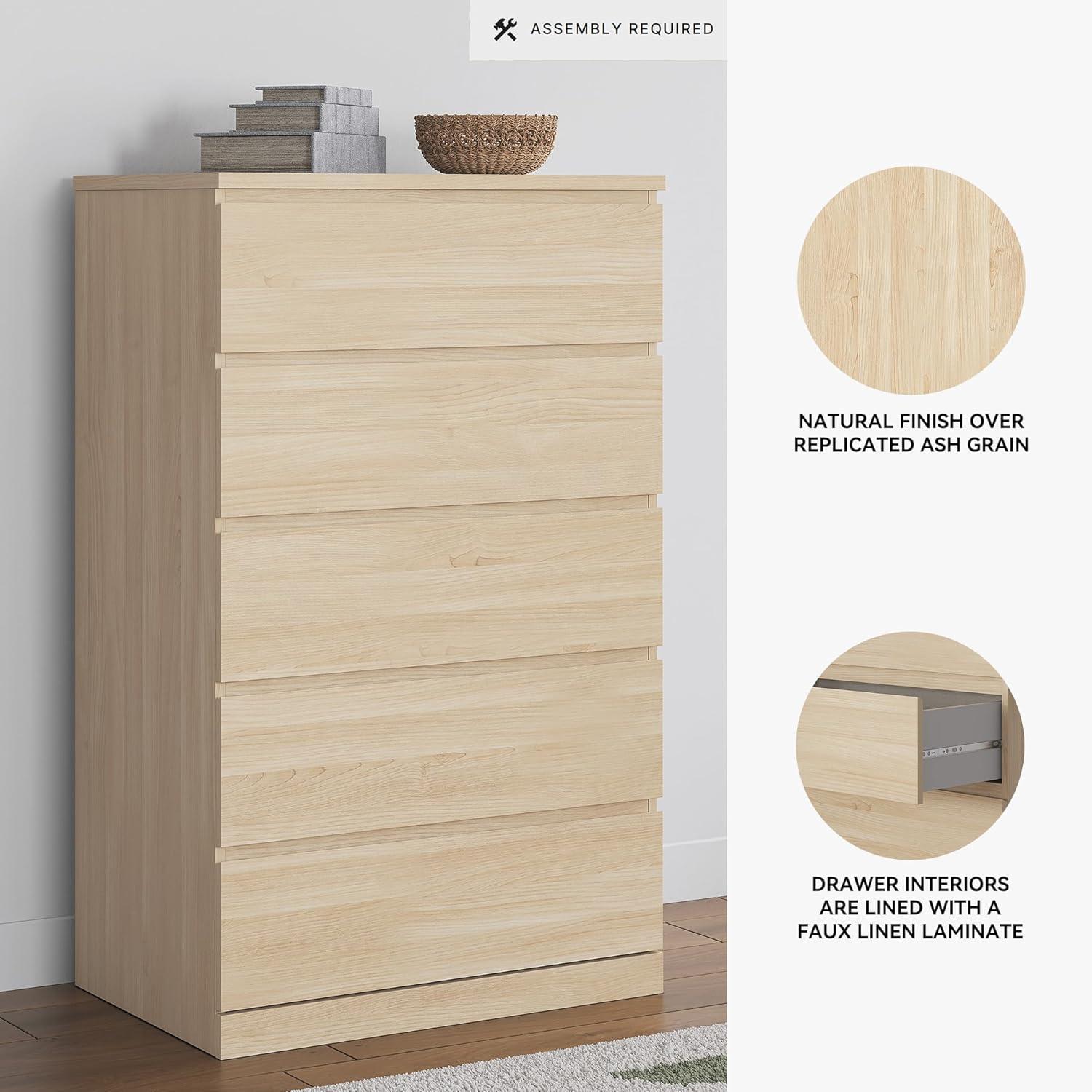 imageSignature Design by Ashley Onita Modern Dresser Chest with 5 SmoothGliding Drawers Meets ASTM International Safety Standards White 2988 W x 1929 D x 5232 HBeige