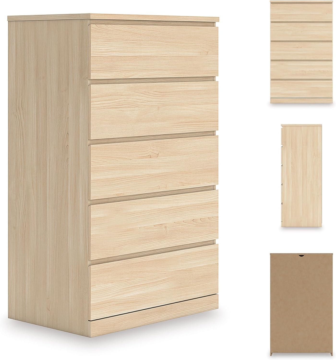 imageSignature Design by Ashley Onita Modern Dresser Chest with 5 SmoothGliding Drawers Meets ASTM International Safety Standards White 2988 W x 1929 D x 5232 HBeige