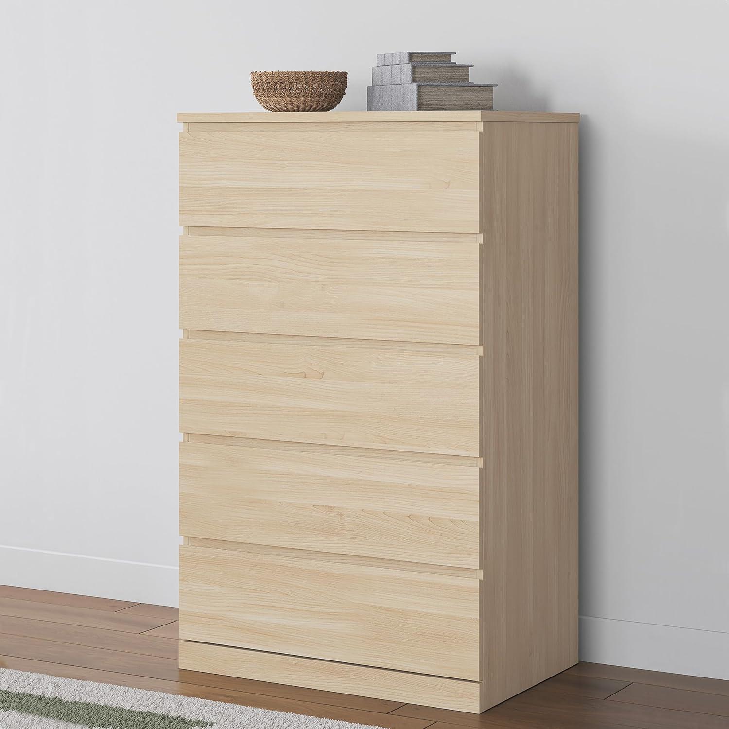 imageSignature Design by Ashley Onita Modern Dresser Chest with 5 SmoothGliding Drawers Meets ASTM International Safety Standards White 2988 W x 1929 D x 5232 HBeige