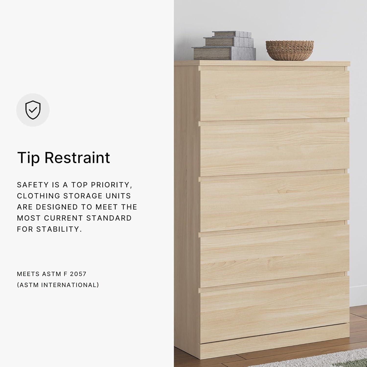 imageSignature Design by Ashley Onita Modern Dresser Chest with 5 SmoothGliding Drawers Meets ASTM International Safety Standards White 2988 W x 1929 D x 5232 HBeige