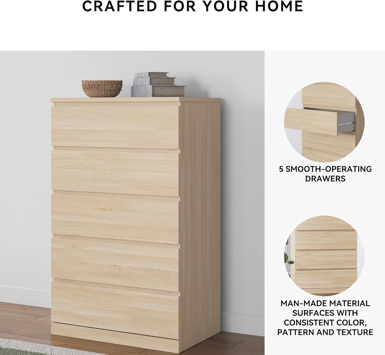 imageSignature Design by Ashley Onita Modern Dresser Chest with 5 SmoothGliding Drawers Meets ASTM International Safety Standards White 2988 W x 1929 D x 5232 HBeige