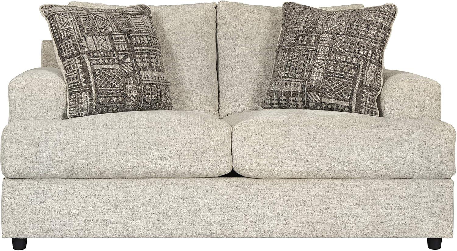 imageSignature Design by Ashley Soletren Contemporary Chenille Loveseat with 2 Accent Pillows OffWhite amp Soletren Contemporary Chenille Oversized Ottoman OffWhite