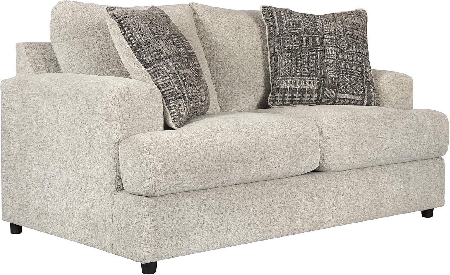 imageSignature Design by Ashley Soletren Contemporary Chenille Loveseat with 2 Accent Pillows OffWhite amp Soletren Contemporary Chenille Oversized Ottoman OffWhite