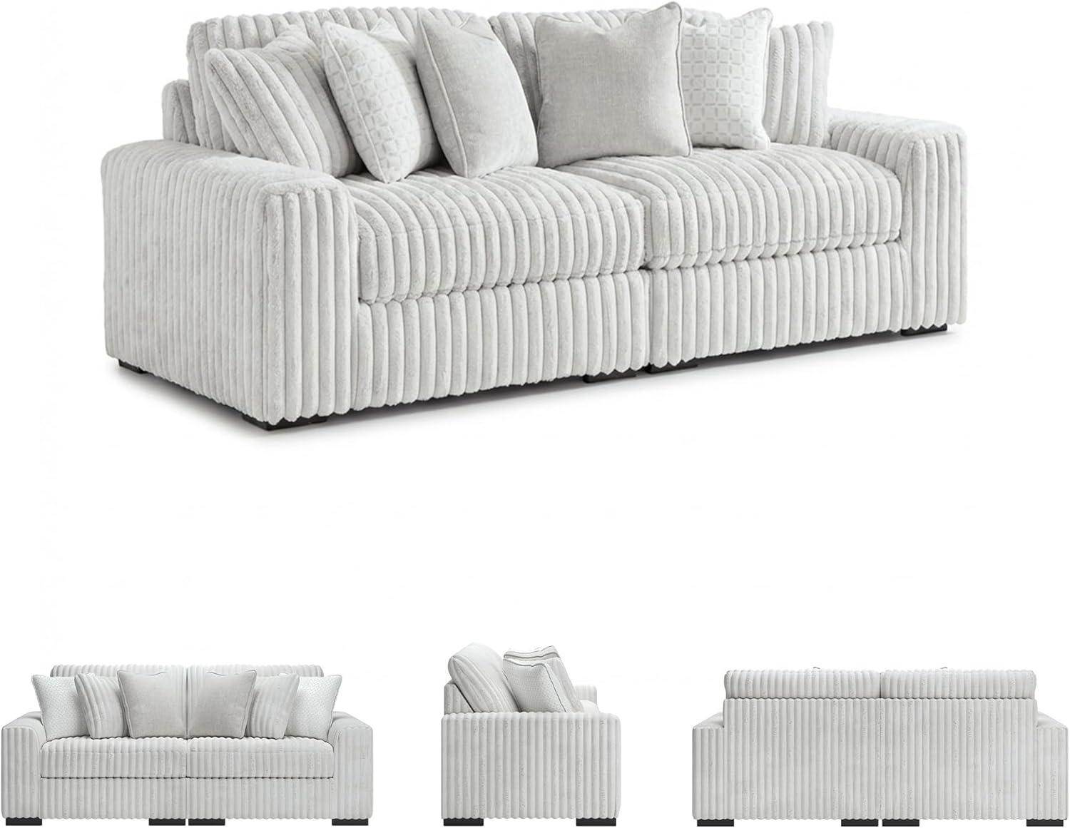 imageSignature Design by Ashley Stupendous Sectional Sofa Jumbo Cord Fabric Modern Sectional Couch with Feather Cushions for Living Room Seating Retro Style Neutral