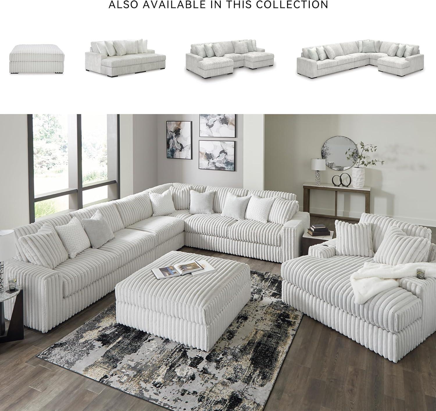 imageSignature Design by Ashley Stupendous Sectional Sofa Jumbo Cord Fabric Modern Sectional Couch with Feather Cushions for Living Room Seating Retro Style Neutral