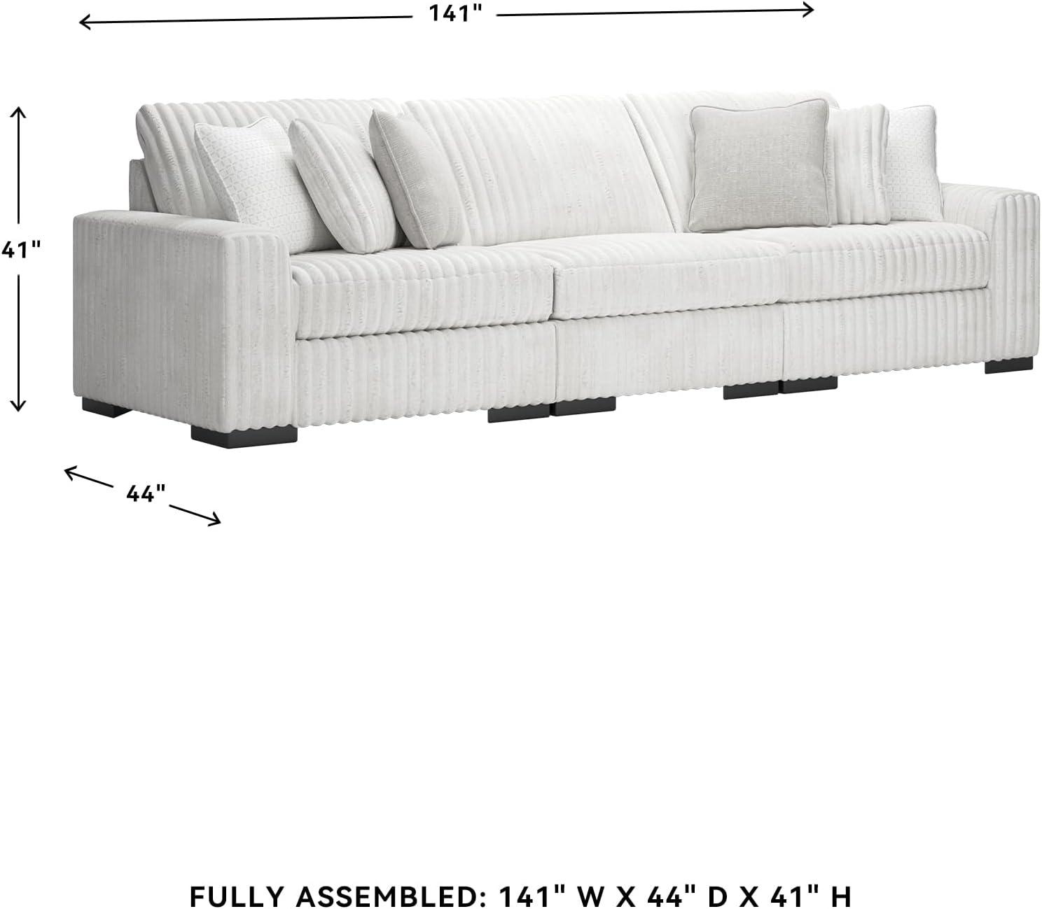 imageSignature Design by Ashley Stupendous Sectional Sofa Jumbo Cord Fabric Modern Sectional with Comfortable Feather Cushions Retro Style Living Room Seating Neutral