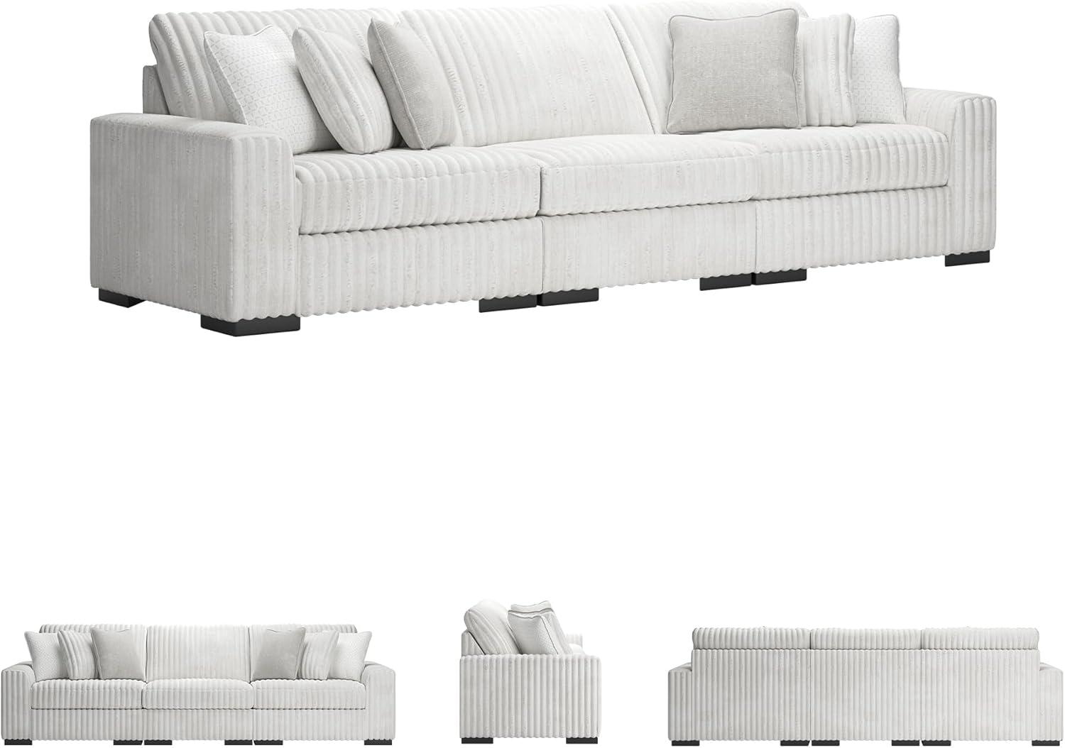 imageSignature Design by Ashley Stupendous Sectional Sofa Jumbo Cord Fabric Modern Sectional with Comfortable Feather Cushions Retro Style Living Room Seating Neutral