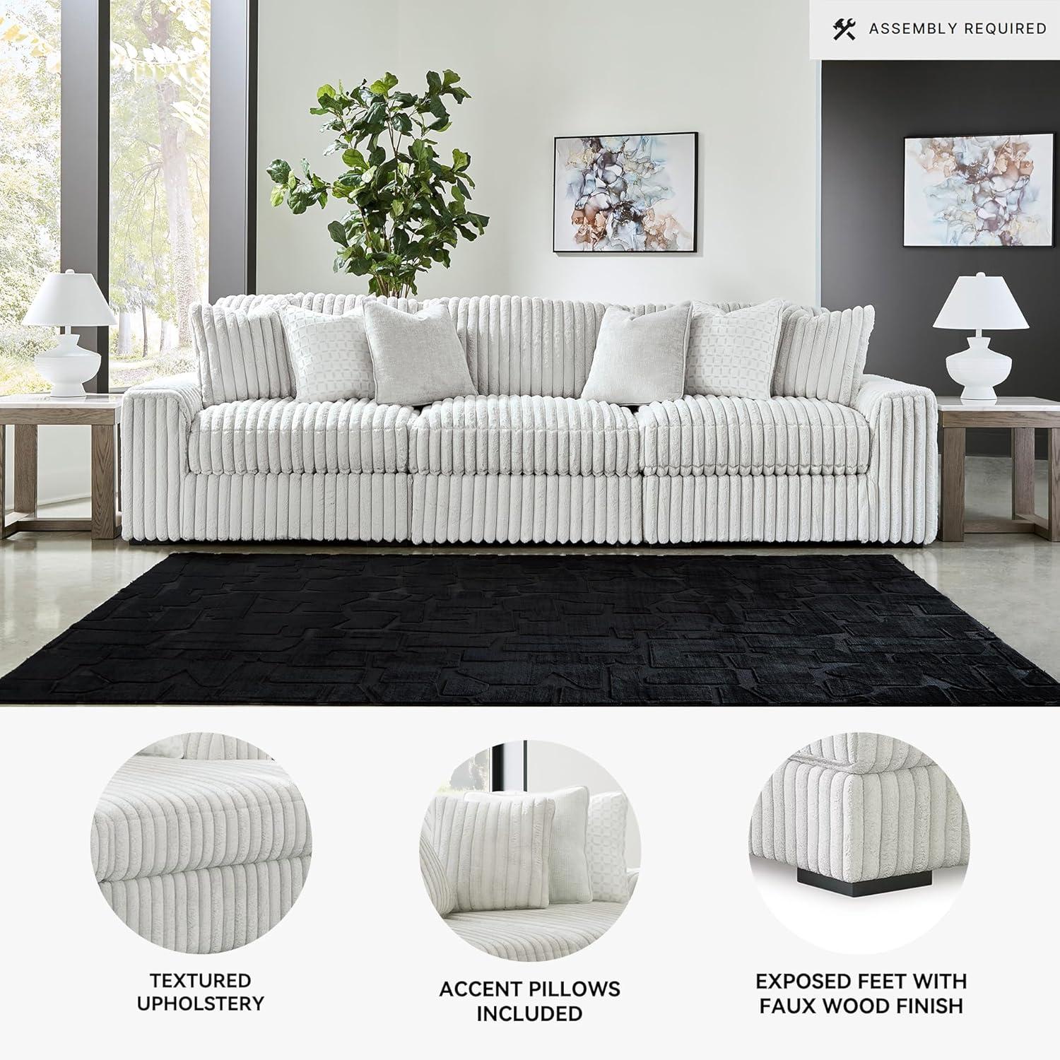 imageSignature Design by Ashley Stupendous Sectional Sofa Jumbo Cord Fabric Modern Sectional with Comfortable Feather Cushions Retro Style Living Room Seating Neutral
