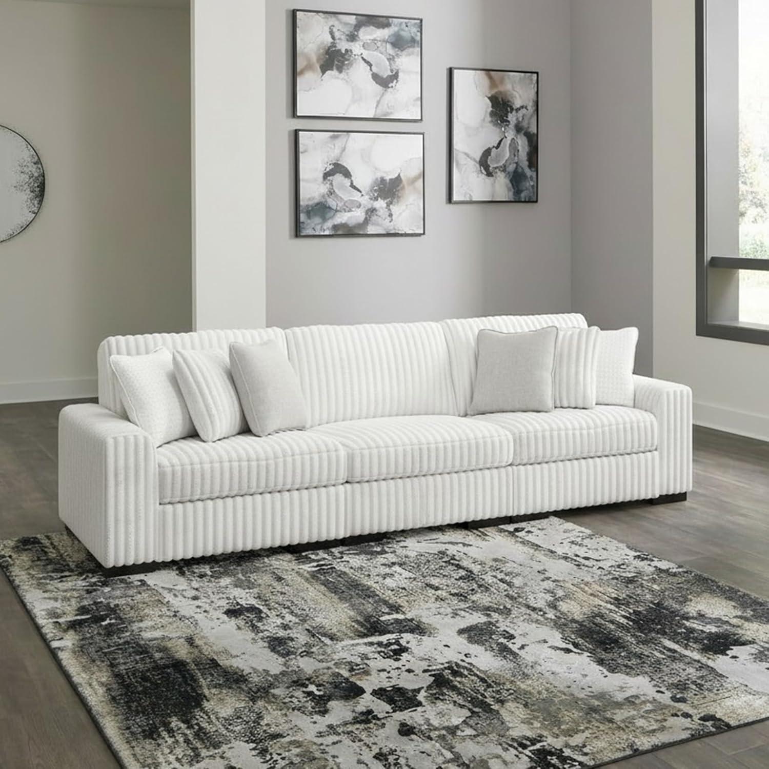 imageSignature Design by Ashley Stupendous Sectional Sofa Jumbo Cord Fabric Modern Sectional with Comfortable Feather Cushions Retro Style Living Room Seating Neutral