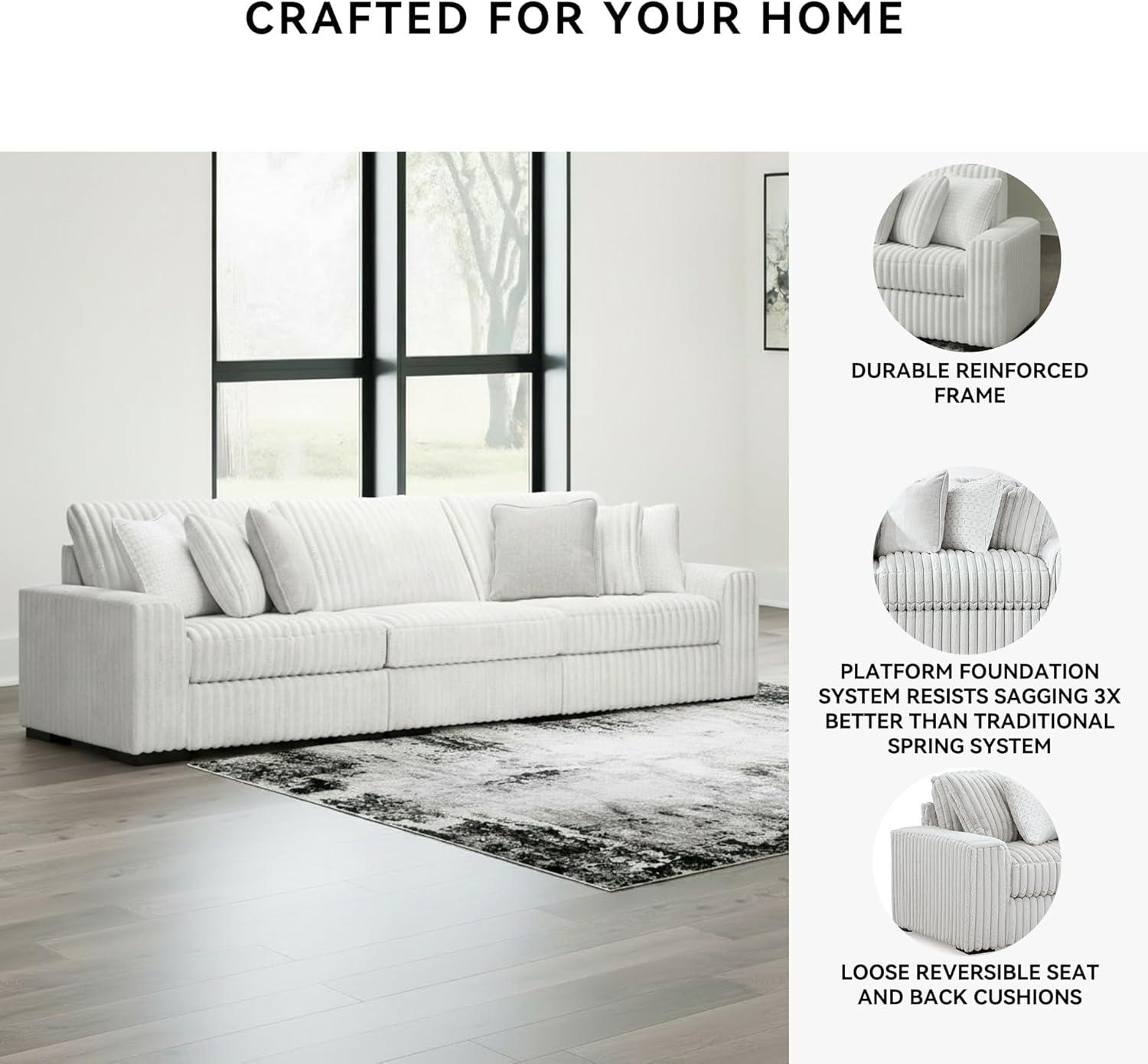 imageSignature Design by Ashley Stupendous Sectional Sofa Jumbo Cord Fabric Modern Sectional with Comfortable Feather Cushions Retro Style Living Room Seating Neutral