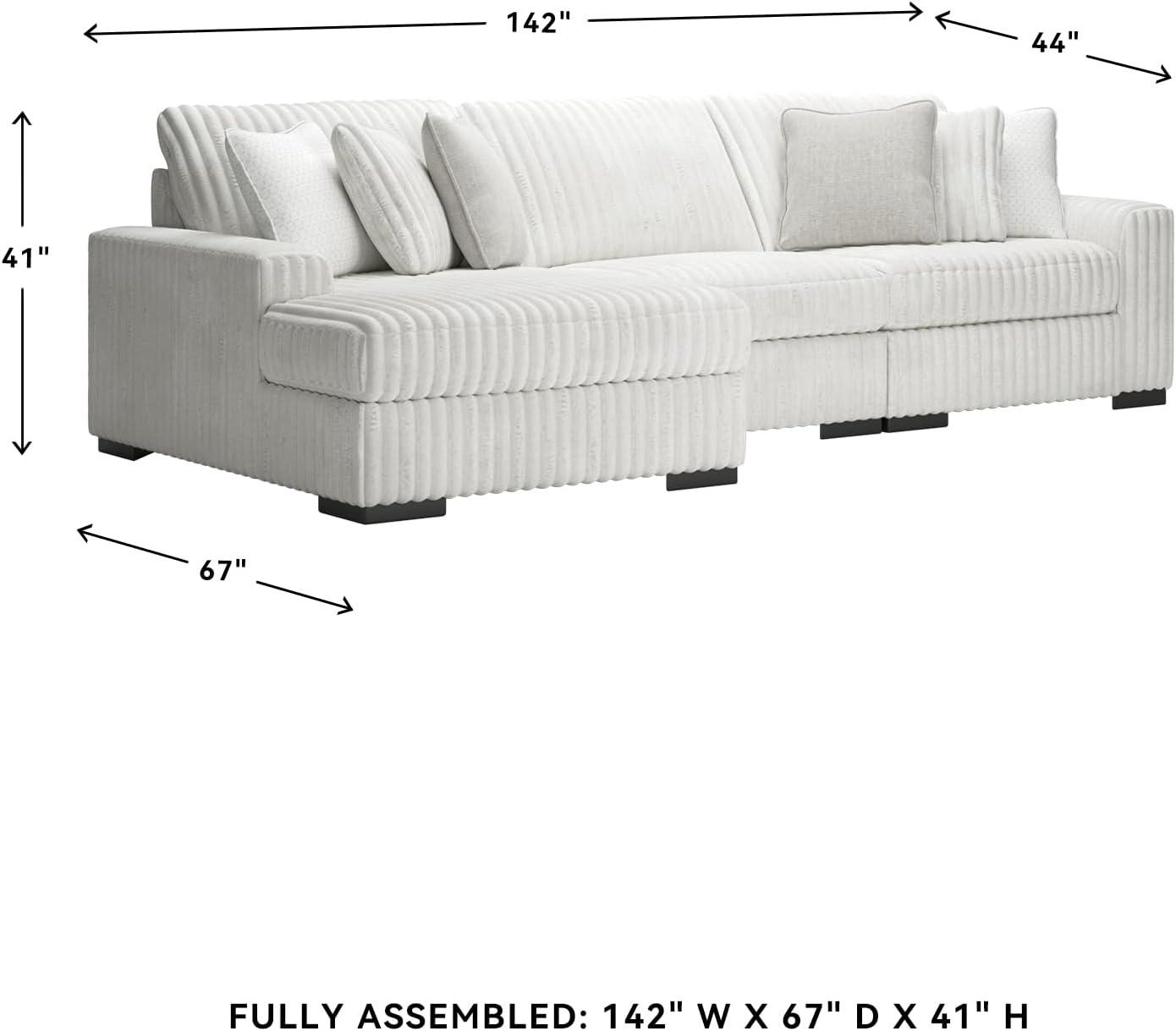 imageSignature Design by Ashley Stupendous Sectional Sofa with Chaise Jumbo Cord Fabric Feather Cushions Modern Living Room Sectional Couch Neutral Apartment Size