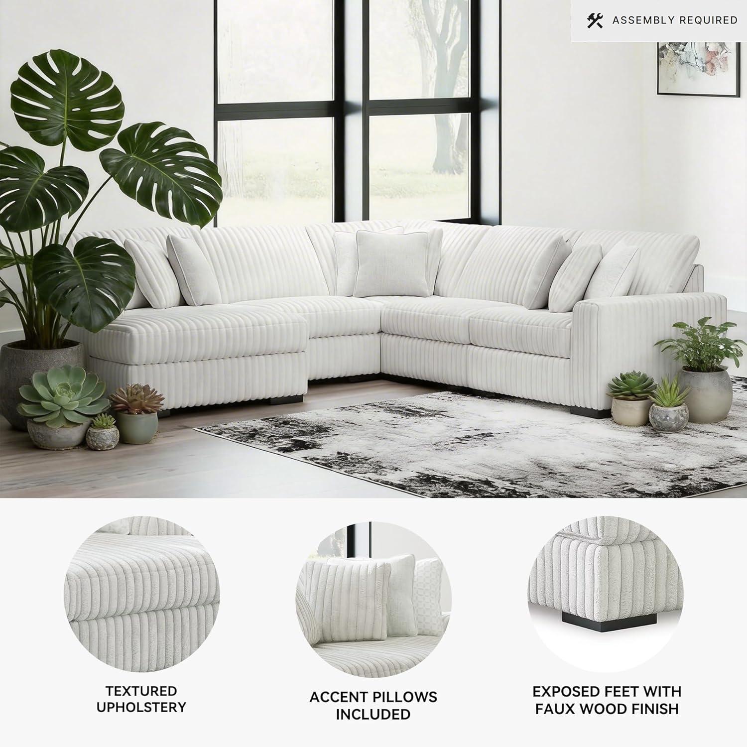 imageSignature Design by Ashley Stupendous Sectional Sofa with Chaise Jumbo Cord Fabric and Feather Cushions Modern Living Room Seating for Relaxed Entertaining Neutral