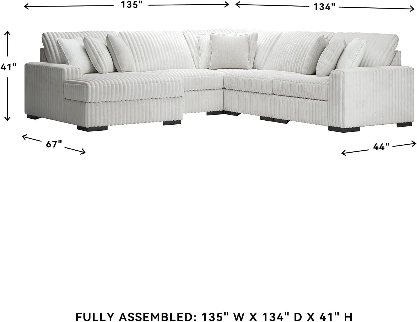imageSignature Design by Ashley Stupendous Sectional Sofa with Chaise Jumbo Cord Fabric and Feather Cushions Modern Living Room Seating for Relaxed Entertaining Neutral