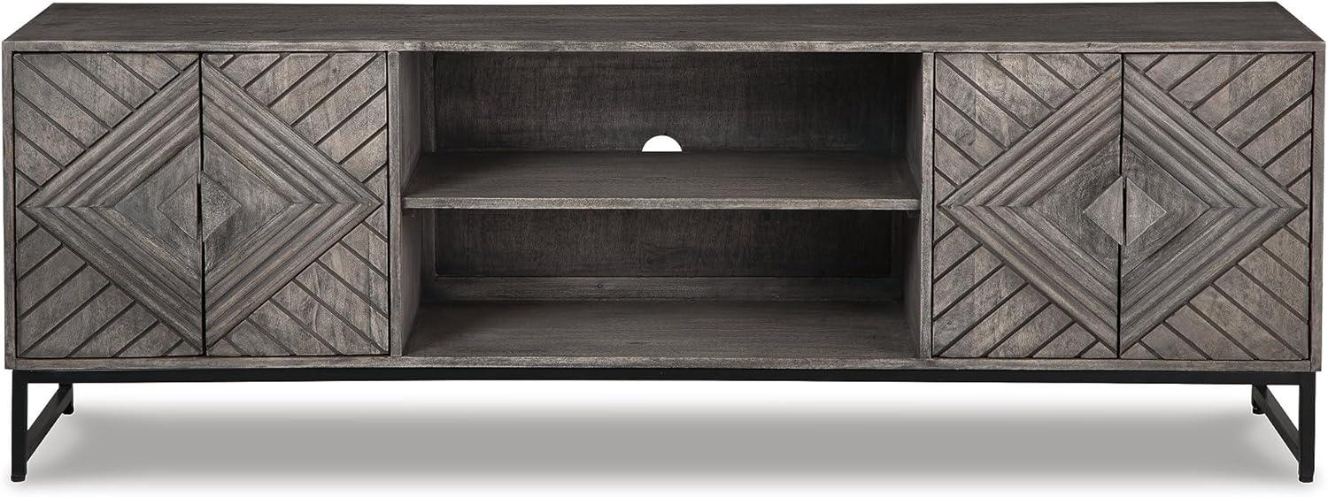 imageSignature Design by Ashley Treybrook Accent Cabinets Art Deco Credenza Cabinet Doors with Metal Base Storage for Living Room Or Office 71 W Distressed Gray