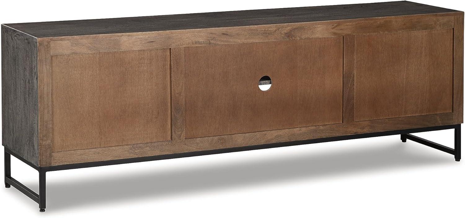 imageSignature Design by Ashley Treybrook Accent Cabinets Art Deco Credenza Cabinet Doors with Metal Base Storage for Living Room Or Office 71 W Distressed Gray