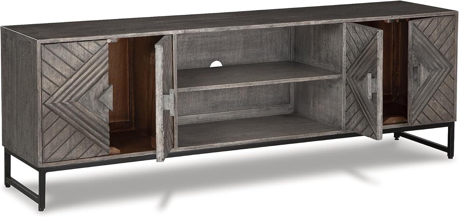 imageSignature Design by Ashley Treybrook Accent Cabinets Art Deco Credenza Cabinet Doors with Metal Base Storage for Living Room Or Office 71 W Distressed Gray