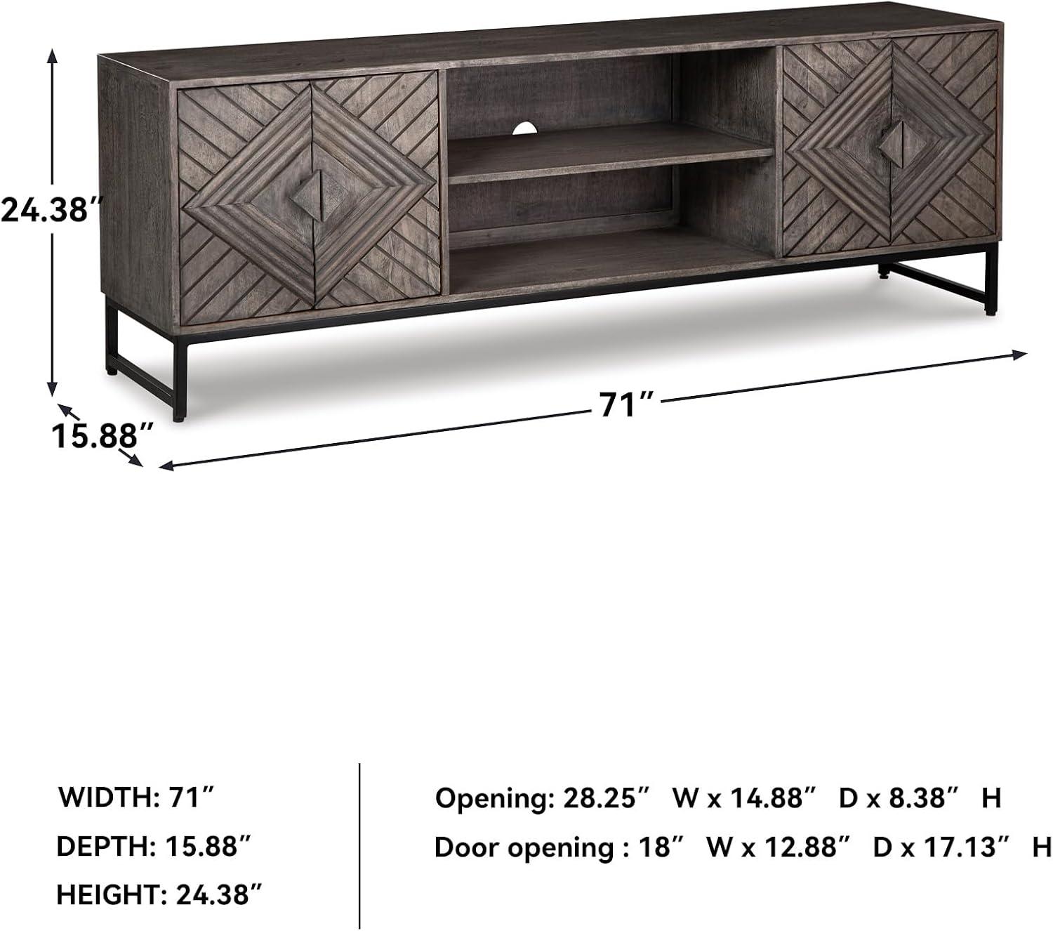 imageSignature Design by Ashley Treybrook Accent Cabinets Art Deco Credenza Cabinet Doors with Metal Base Storage for Living Room Or Office 71 W Distressed Gray