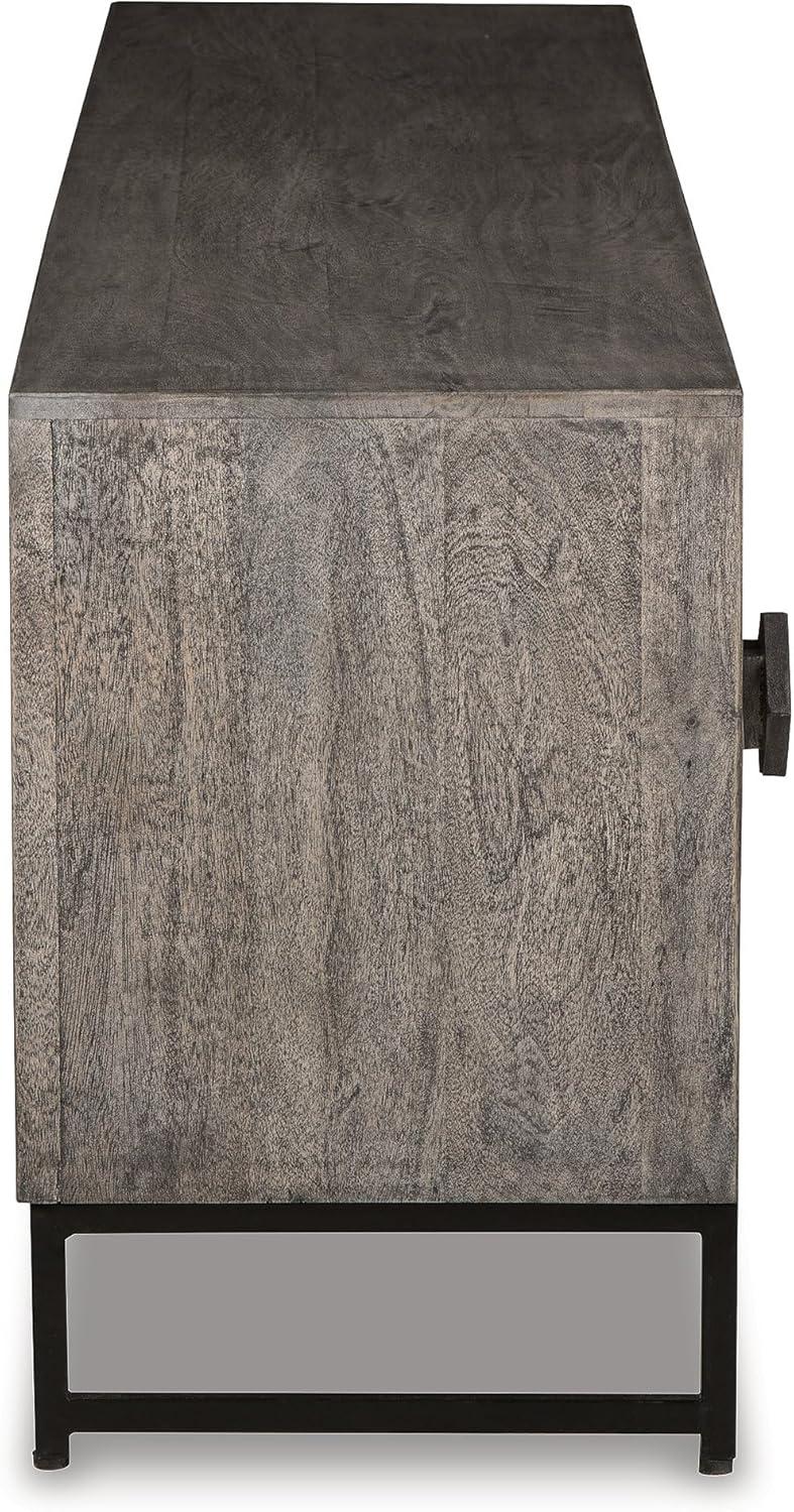 imageSignature Design by Ashley Treybrook Accent Cabinets Art Deco Credenza Cabinet Doors with Metal Base Storage for Living Room Or Office 71 W Distressed Gray