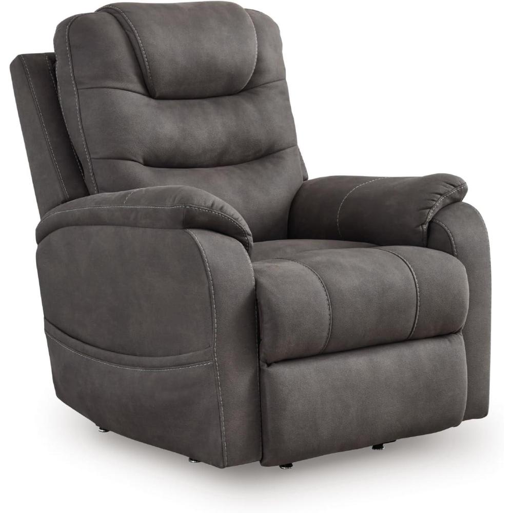 imageSignature Design By Ashley Snowfield Recliner Chair Power Lift with Heat and Massage Faux Leather Upholstery Easy View Adjustable Headrest USB Charging Living Room Comfort