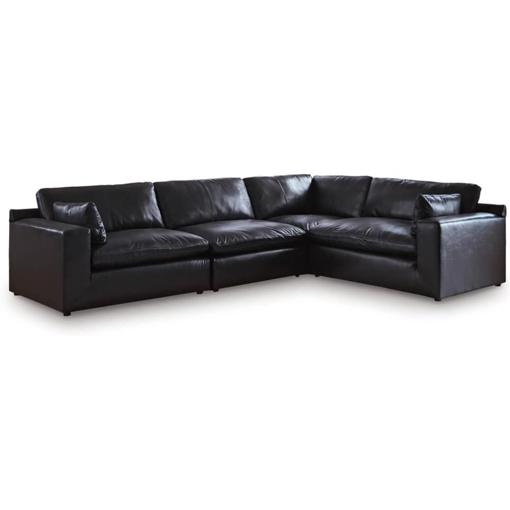 imageSignature Design by Ashley Emilia Sectional Sofa Modular Leather Couch with Feather Cushions Contemporary Living Room Seating with Floating Pieces 130 W x 90 D x 36 H