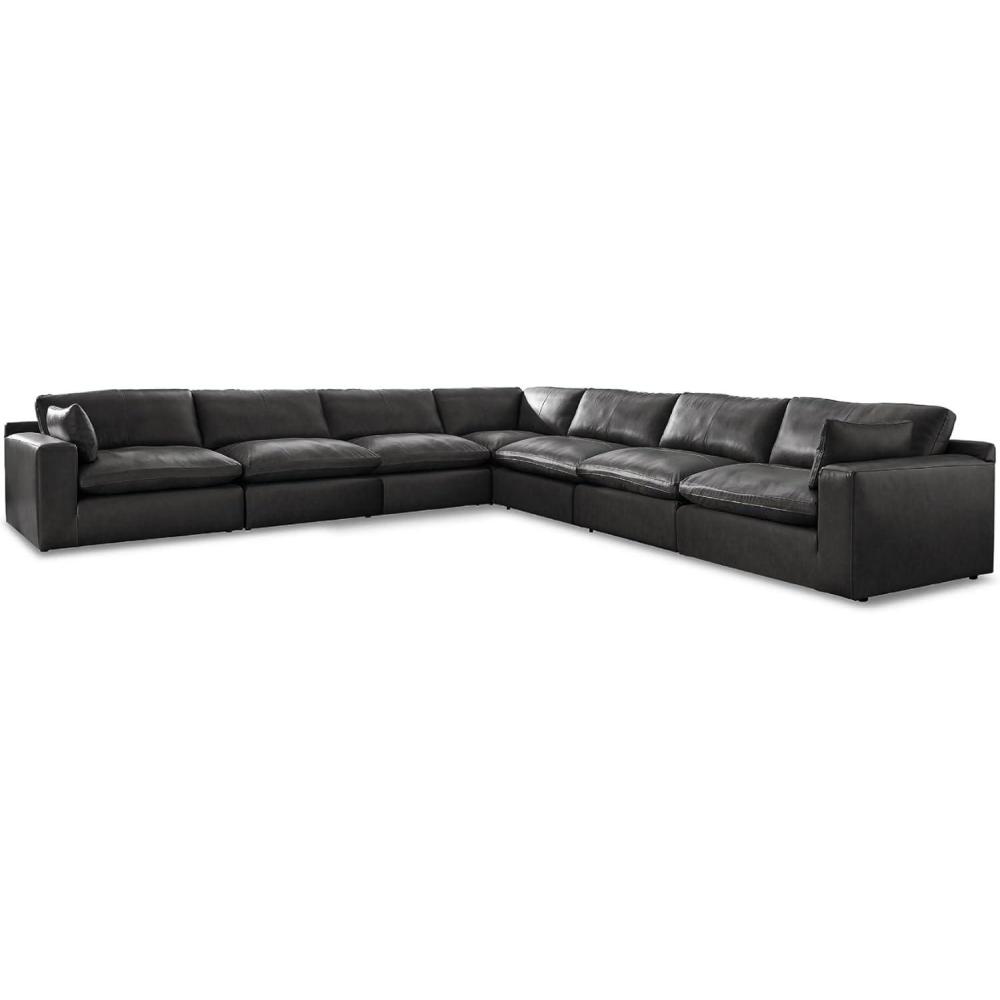 imageSignature Design by Ashley Emilia Sectional Sofa Modular Leather Couch with Feather Cushions Contemporary Living Room Seating with Floating Pieces 170 W x 170 D x 36 H
