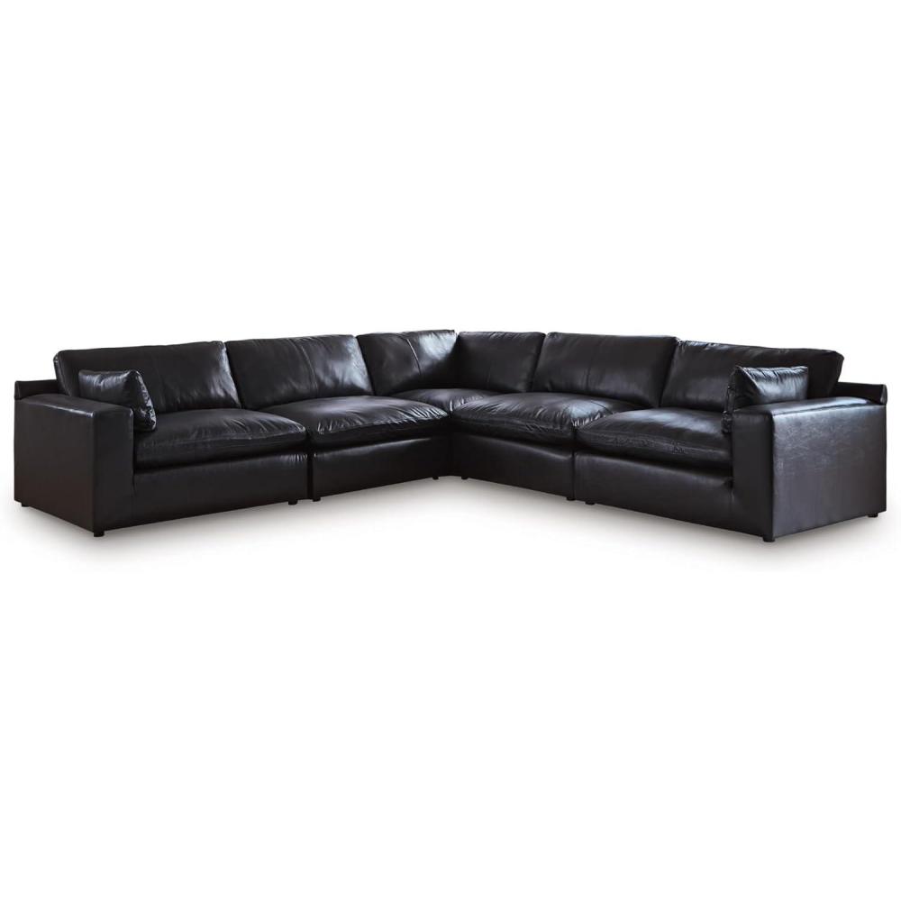 imageSignature Design by Ashley Emilia Sectional Sofa Modular Leather Couch with Feather Cushions and Floating Design Contemporary Living Room Sectionals Warm Brown