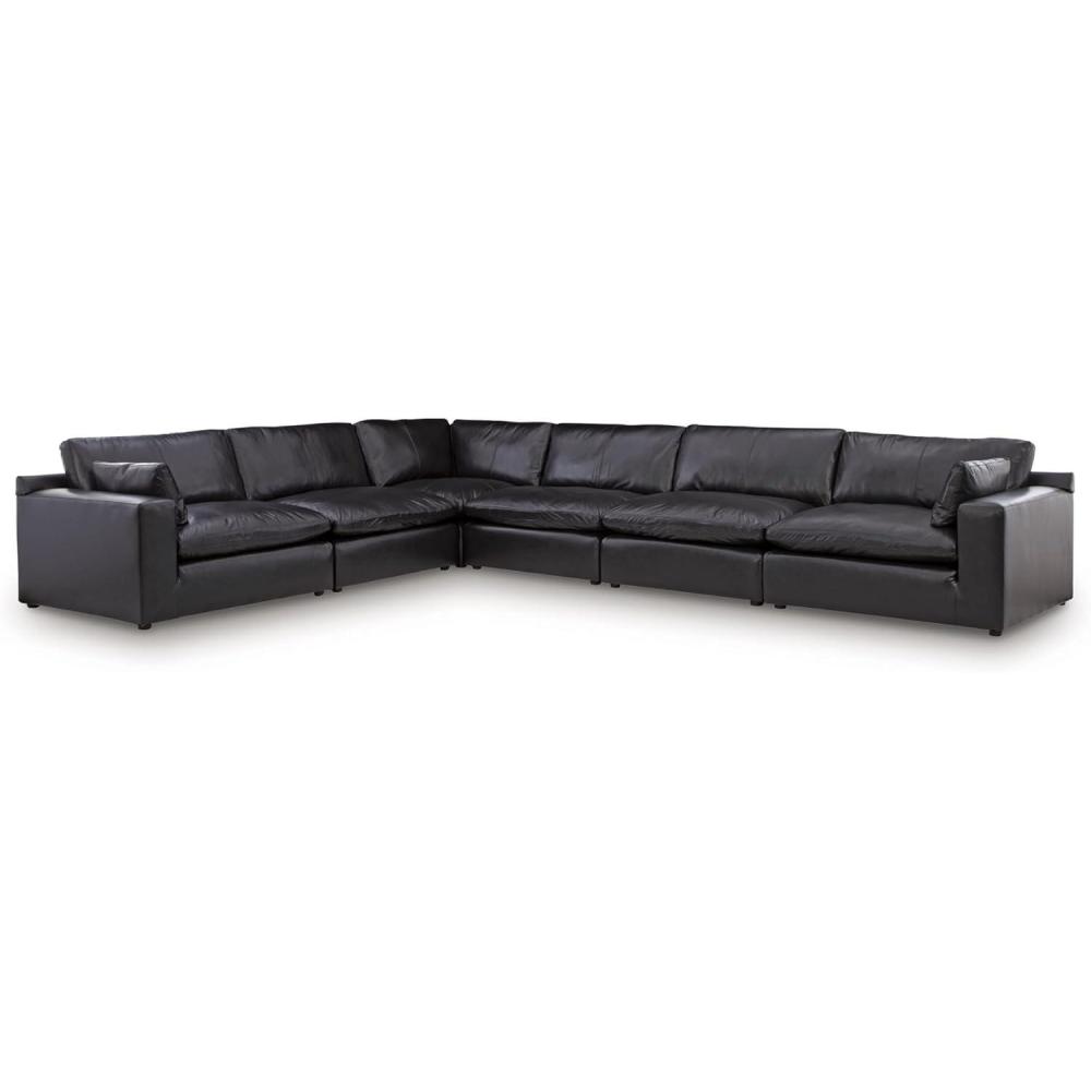 imageSignature Design by Ashley Emilia Sectional Sofa Modular Leather Couch with FeatherFiber Cushions Contemporary Living Room Seating with Floating Pieces Warm Brown
