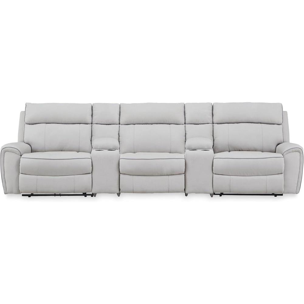 imageSignature Design by Ashley Grafton Pike Modular Power Reclining Sectional Sofa Adjustable Headrests Storage Consoles with Cup Holders USB Charging for Living Room
