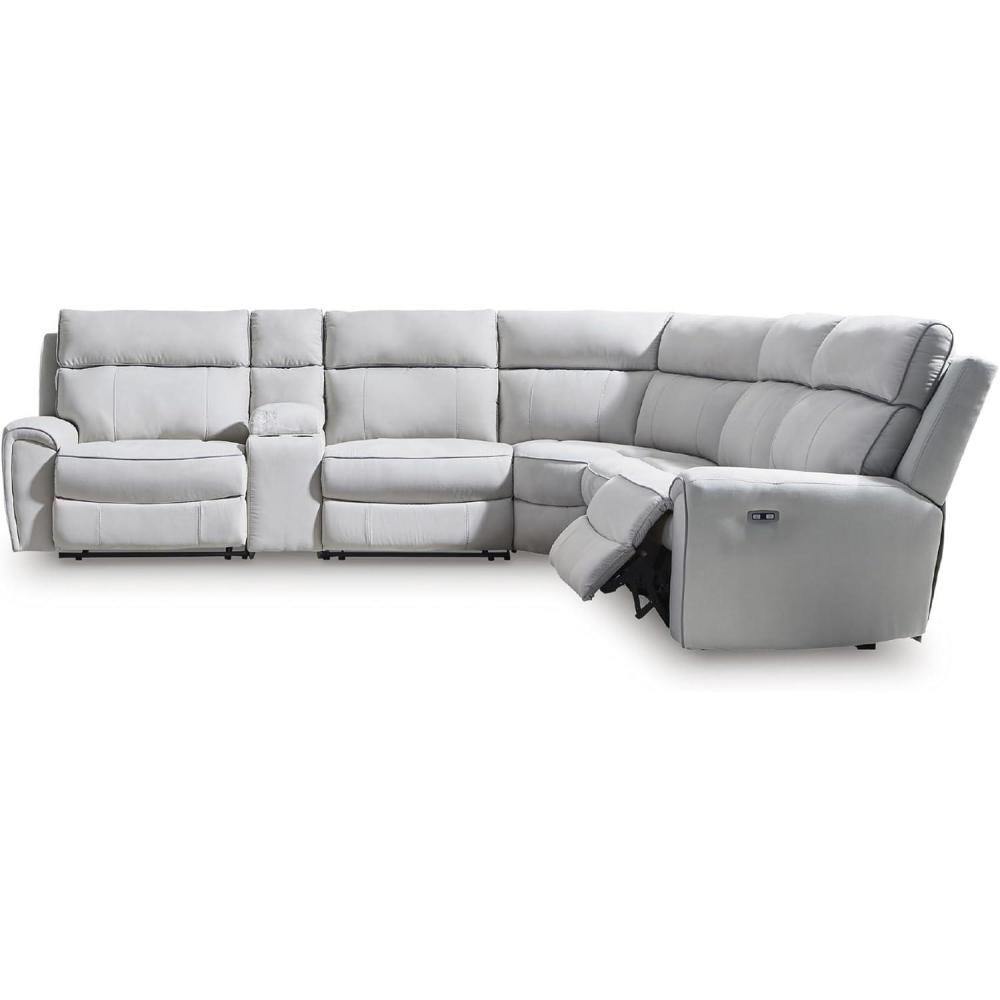 imageSignature Design by Ashley Grafton Pike Modular Sectional Sofa with Power Reclining Adjustable Headrests and Storage Console L Shaped Couch for Living Room Seating 136 x 123