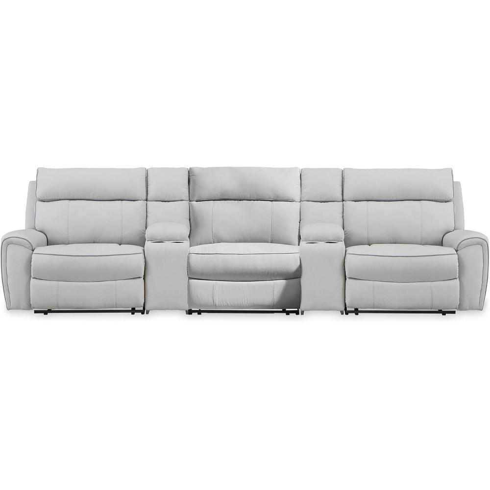 imageSignature Design by Ashley Grafton Pike Sectional Sofa Modular Power Reclining Seating with Storage Consoles and USB Charging for Living Room Comfort 142 W