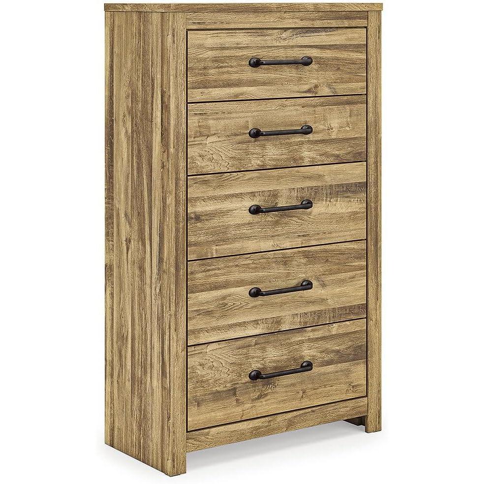 imageSignature Design by Ashley Hastiport Farmhouse 5Drawer Chest with Safety Stop Light Brown