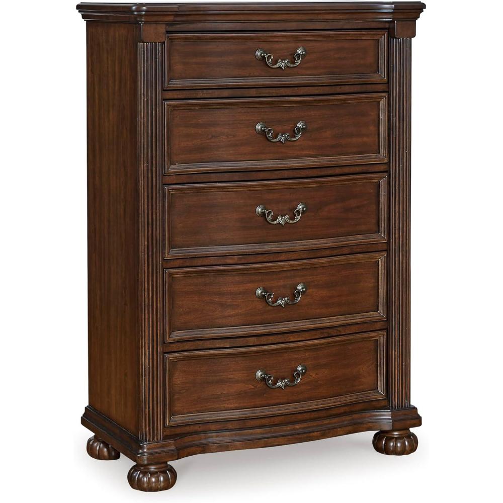 imageSignature Design by Ashley Lavinton Traditional Chest with 5 SmoothGliding Drawers Metal Drawer Pulls Wood Cherry Brown Finish 3538 W x 1788 D x 51 H