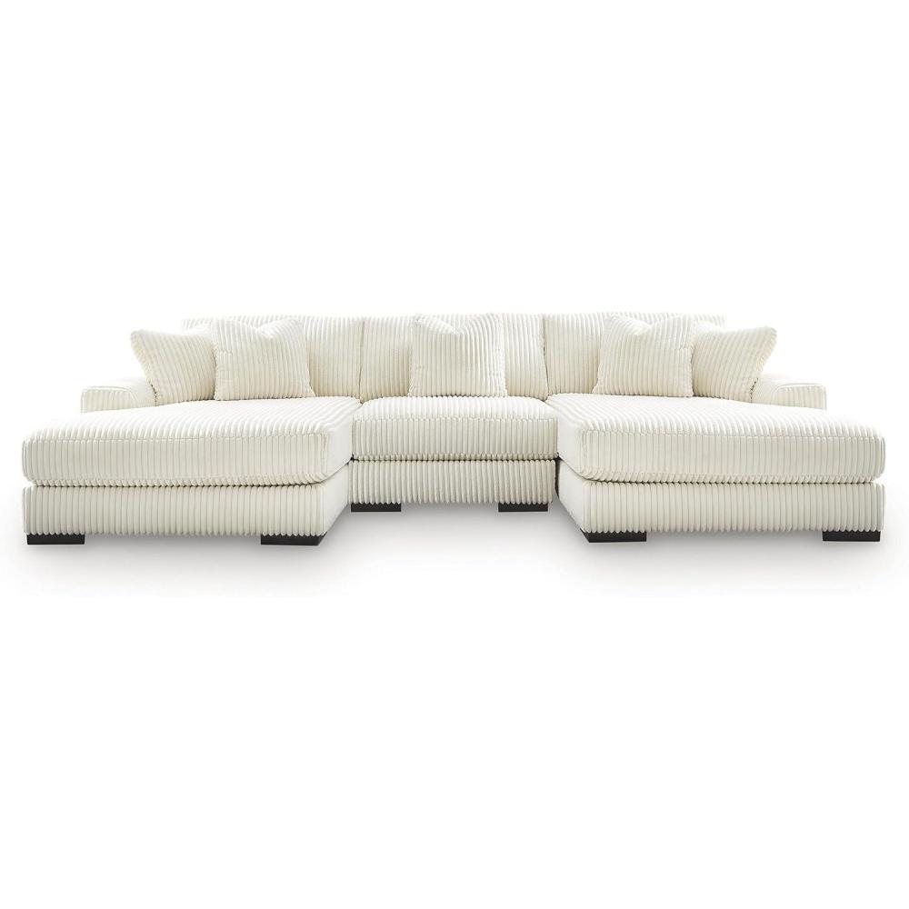 imageSignature Design by Ashley Lindyn Sectional Sofa with Double Chaise Modern Cord Fabric Sectionals for Living Room Seating and Comfort Contemporary Style Ivory
