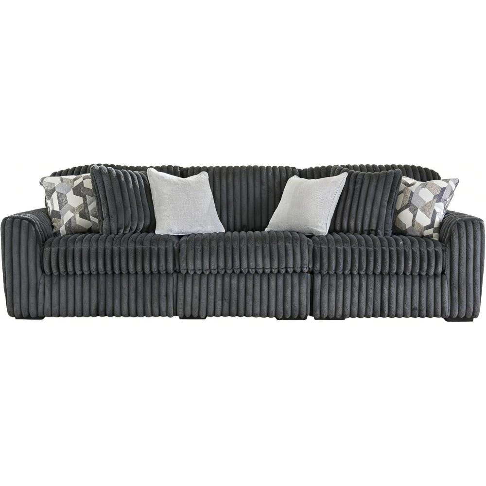 imageSignature Design by Ashley MidnightMadness Sectional Couch in Gunmetal Gray Jumbo Corduroy Comfort with HighResiliency Support for Living Room Seating 127 W x 41 D x 40 H