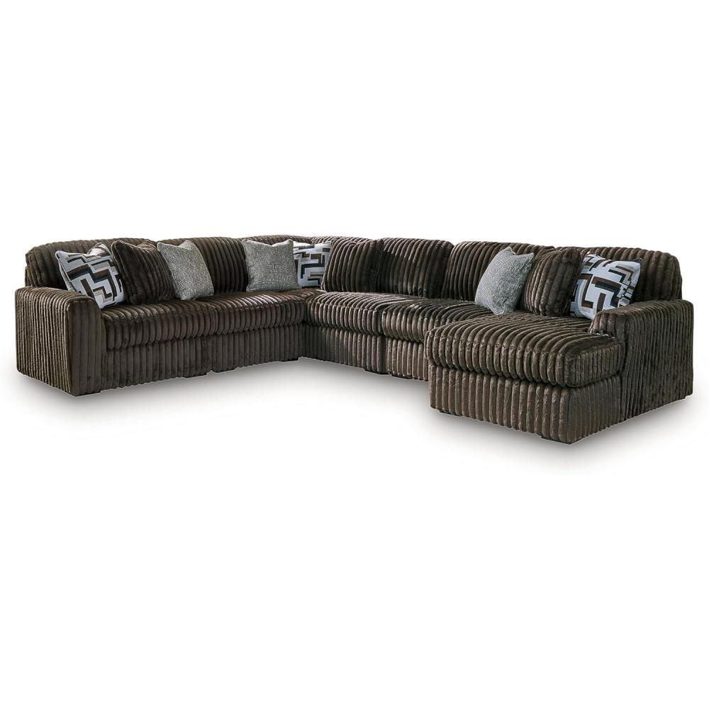 imageSignature Design by Ashley MidnightMadness Sectional Couch with Chaise Jumbo Corduroy Sofa for Comfortable Living Room Seating HighResiliency Cushions Brown 122 x 151