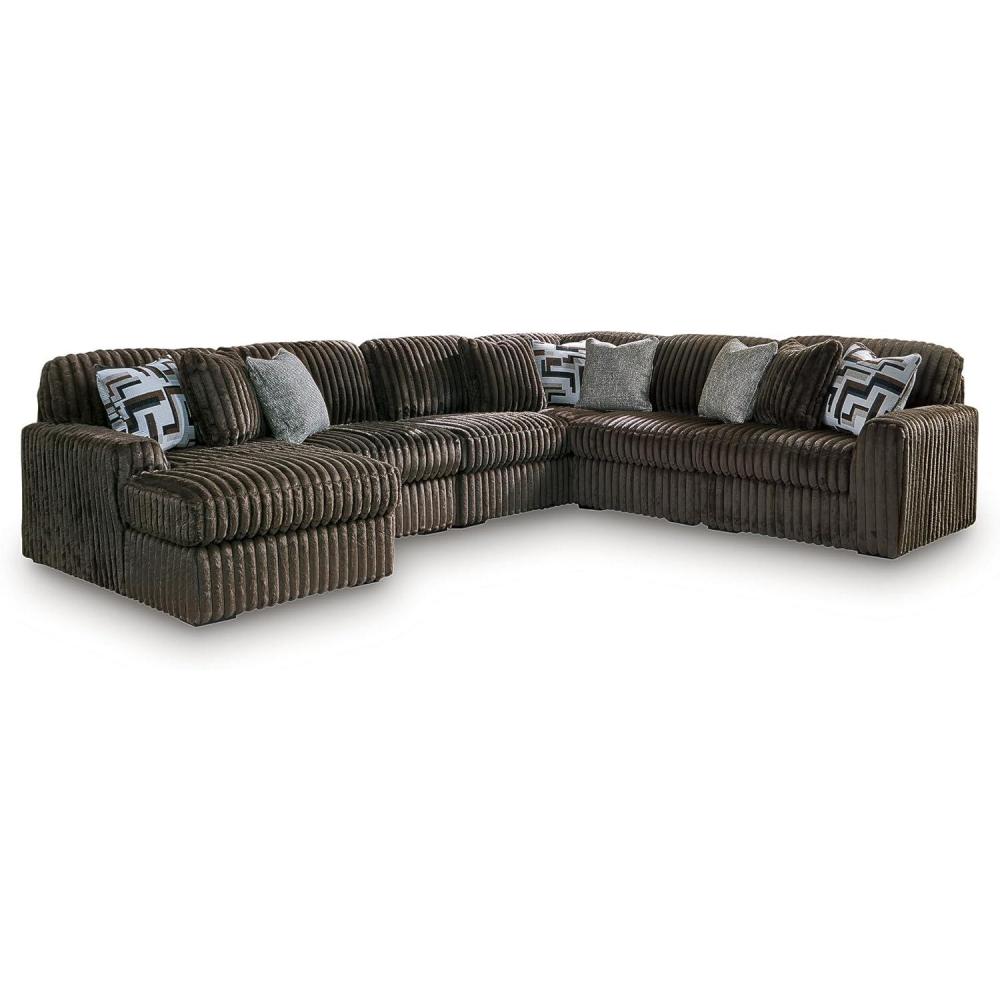 imageSignature Design by Ashley MidnightMadness Sectional Couch with Chaise Jumbo Corduroy Sofa with Supportive Cushioning for Relaxed Living Room Comfort 151 x 122 Brown