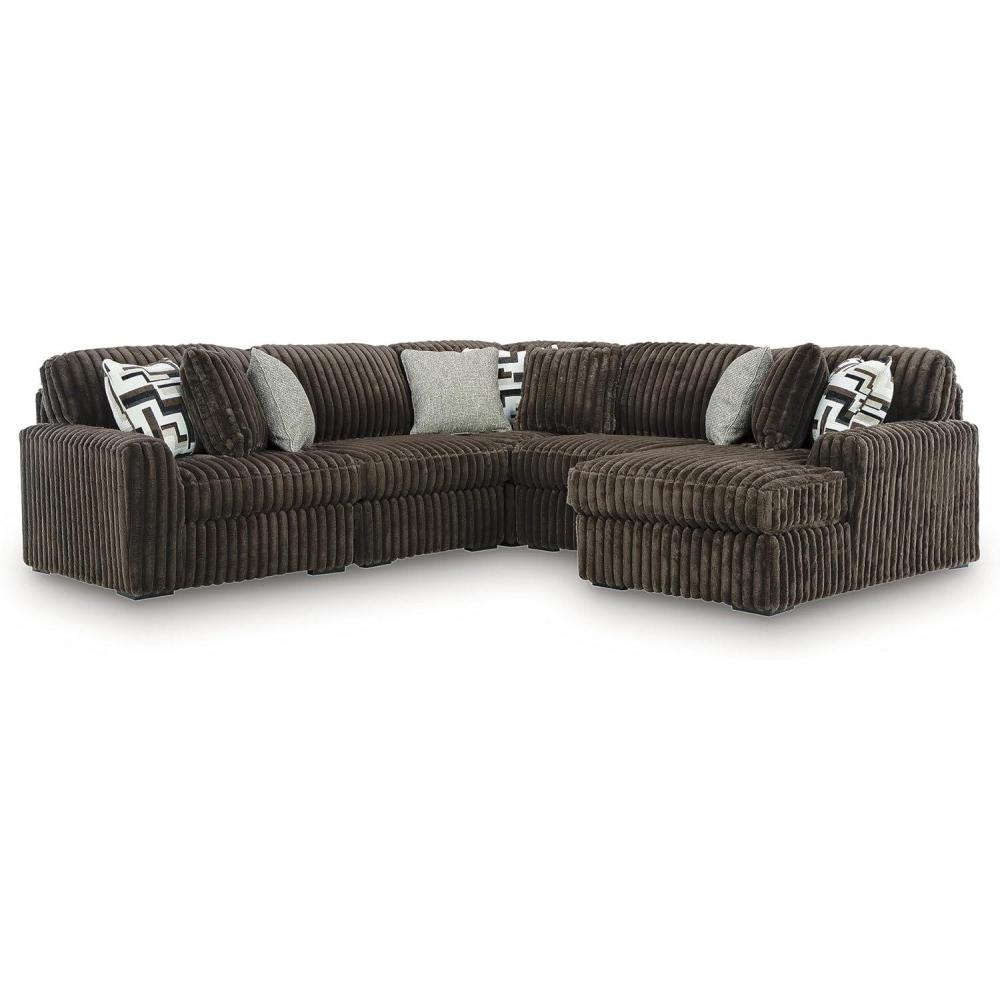 imageSignature Design by Ashley MidnightMadness Sectional Couch with Chaise Soft Jumbo Corduroy Sofa for Relaxed Living Room Comfort HighResiliency Cushions 122 x 116 Brown