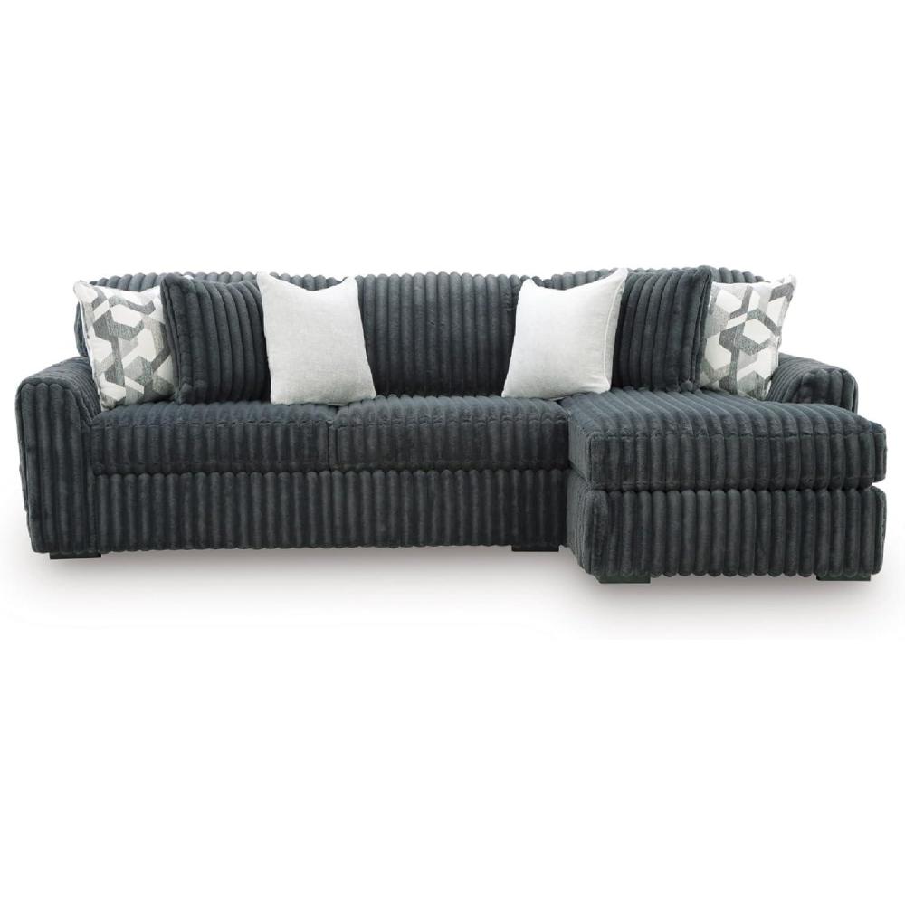 imageSignature Design by Ashley MidnightMadness Sectional Sofa Chaise Jumbo Corduroy Upholstery HighResiliency Comfort for Living Room Seating Gunmetal Gray 120 x 65