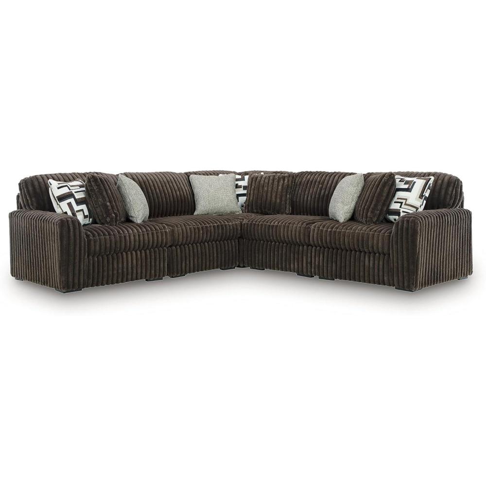 imageSignature Design by Ashley MidnightMadness Sectional Sofa Jumbo Corduroy L Shaped Couch for Living Room Comfort Reinforced Frame and Platform Support Brown 122 x 122 x 40Dark Brown