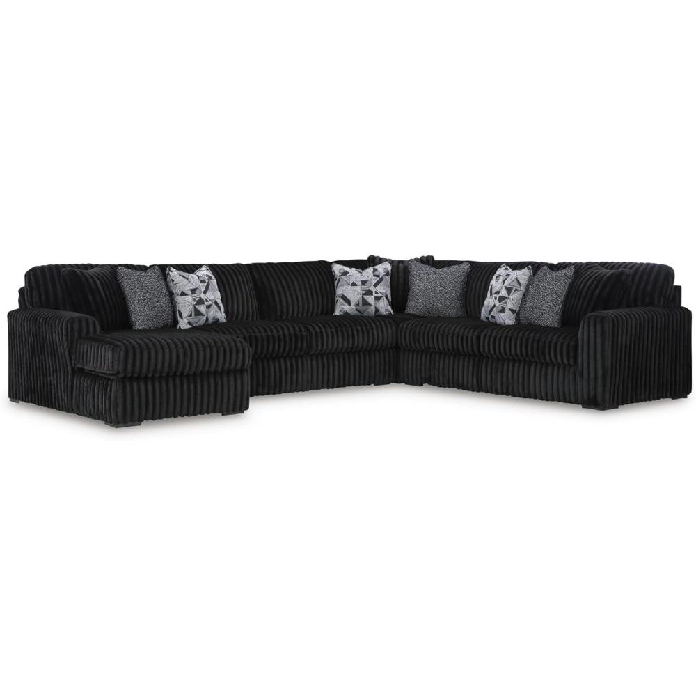 imageSignature Design by Ashley MidnightMadness Sectional Sofa with Chaise Jumbo Corduroy Upholstery Deep Seat Living Room Sectional Sofa for LoungeFriendly Seating 151 x 122 x 40