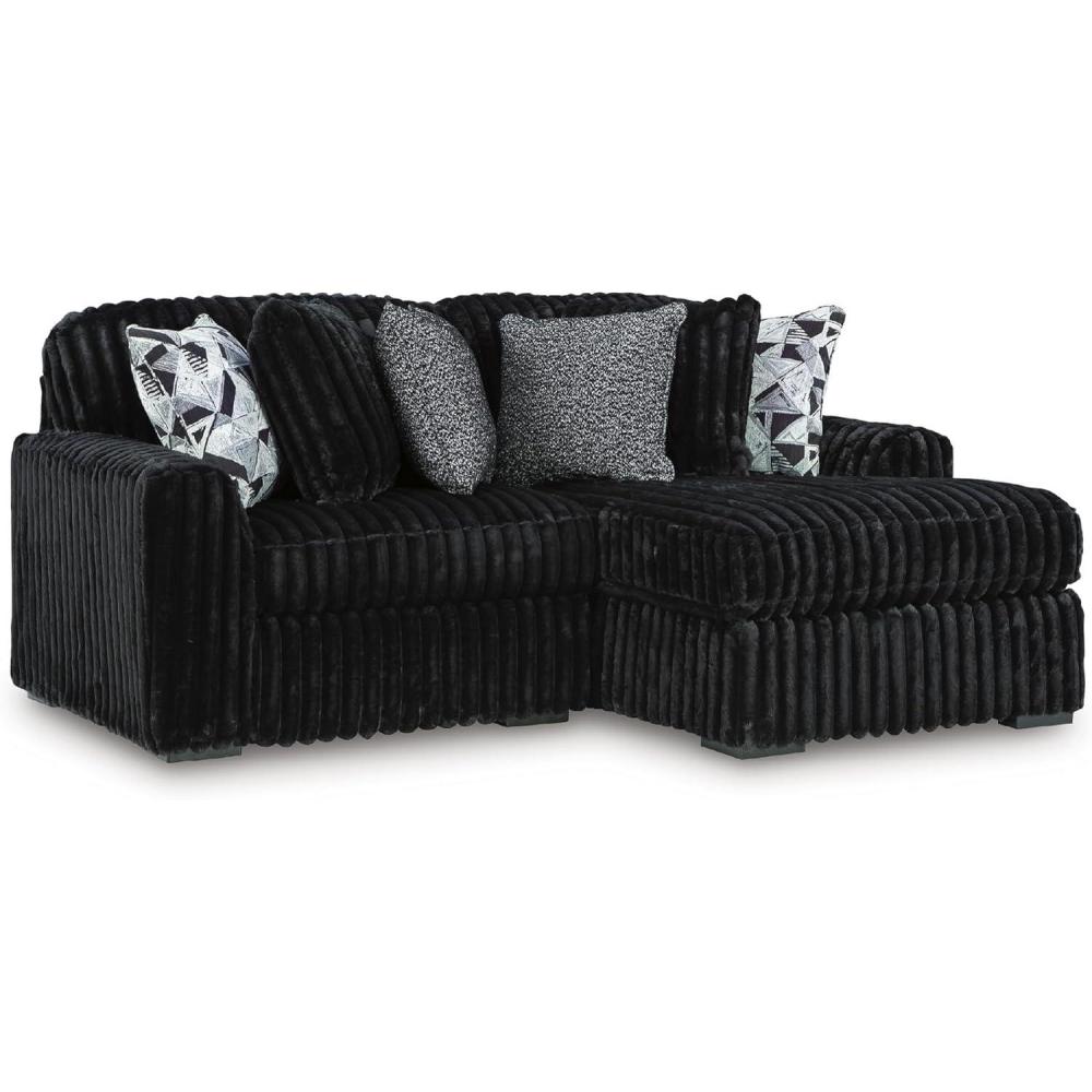 imageSignature Design by Ashley MidnightMadness Sectionals Jumbo Corduroy Sectional Sofa with Chaise Plush Cushioned Comfort for Relaxing Living Room Lounging Black