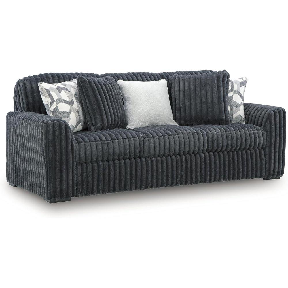imageSignature Design by Ashley MidnightMadness Sofas Jumbo Corduroy Upholstered Living Room Sofa with Plush Cushions Cozy Everyday Seating for Relaxed Home Lounging