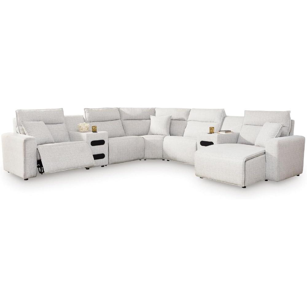 imageSignature Design by Ashley Modmax II Power Reclining Sectional Couch with Chaise and Audio Consoles Modular Performance Fabric Contemporary Living Room Sectional
