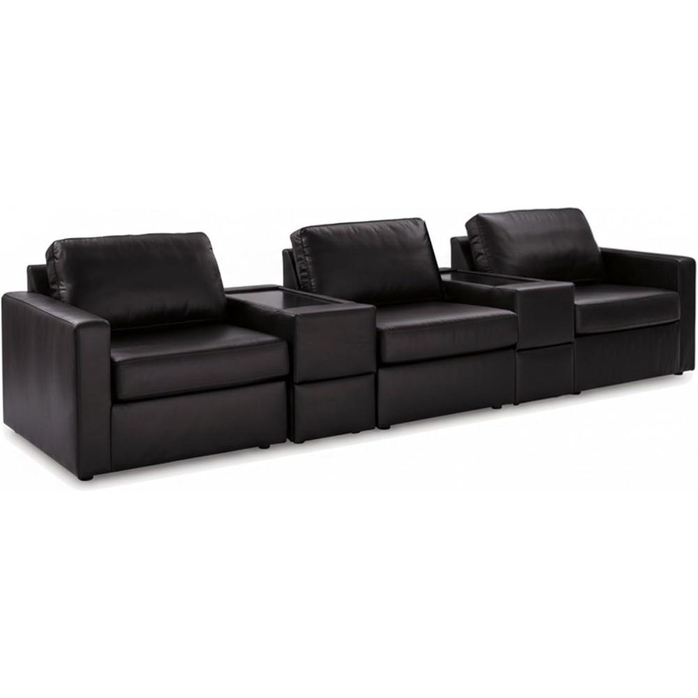 imageSignature Design by Ashley Modmax II Sectional Sofa Modular Design Storage Consoles Top Grain Leather Seating Sectionals for Living Room for Contemporary Everyday Lounging Black
