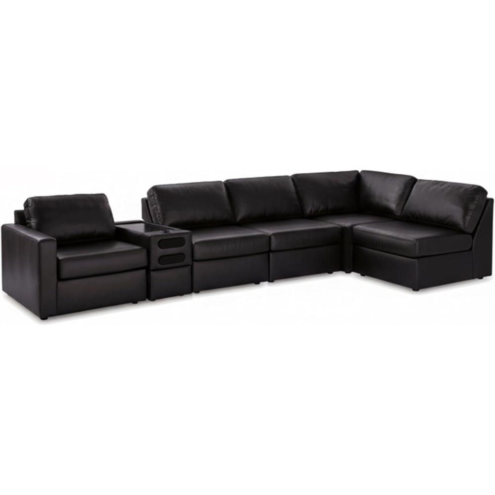 imageSignature Design by Ashley Modmax II Sectional Sofa with Audio Console Modular Design Top Grain Leather Seating Living Room Sectionals for Home Entertainment Black