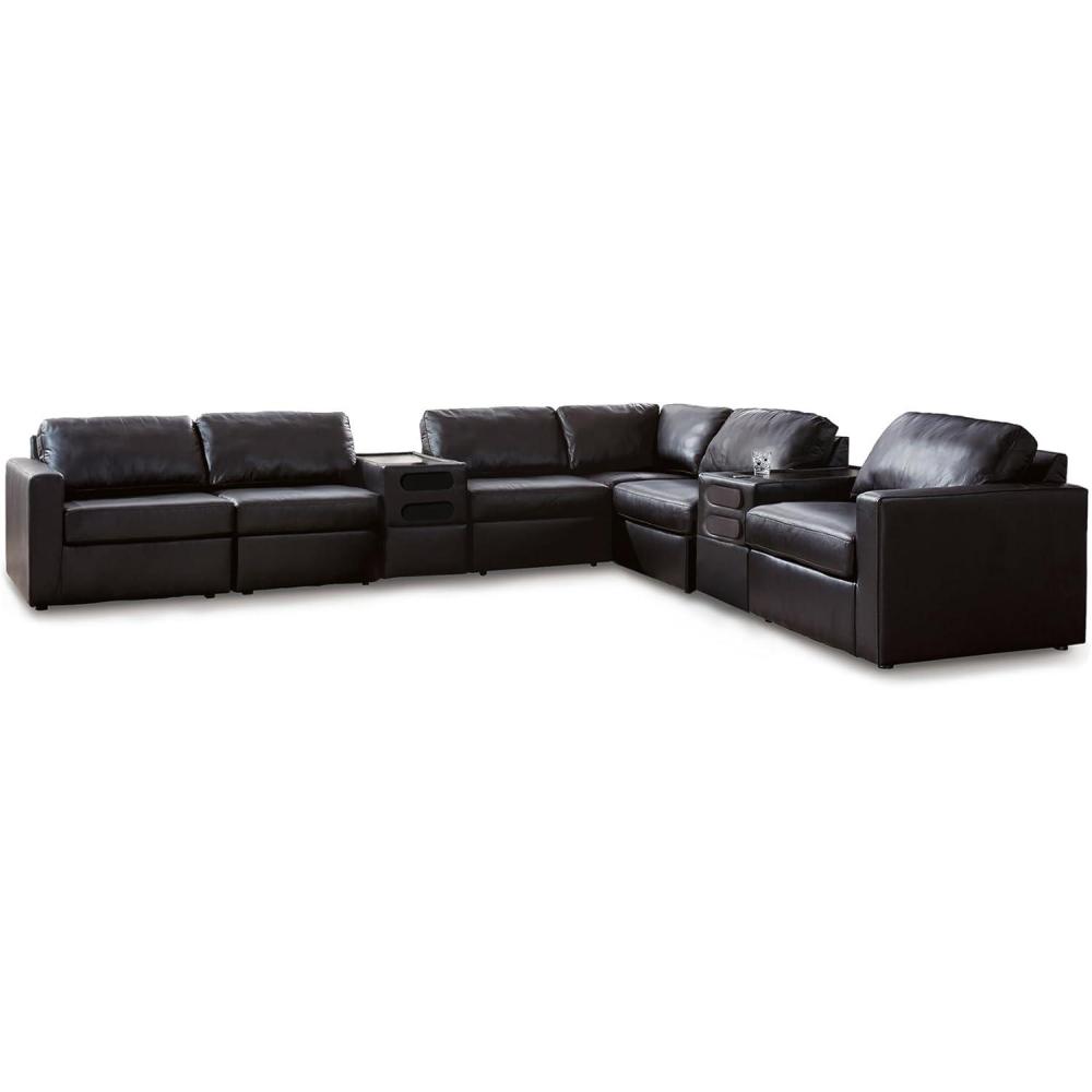 imageSignature Design by Ashley Modmax II Sectional Sofa with Audio Consoles Modular Design Top Grain Leather Seating Contemporary Living Room Sectionals Black