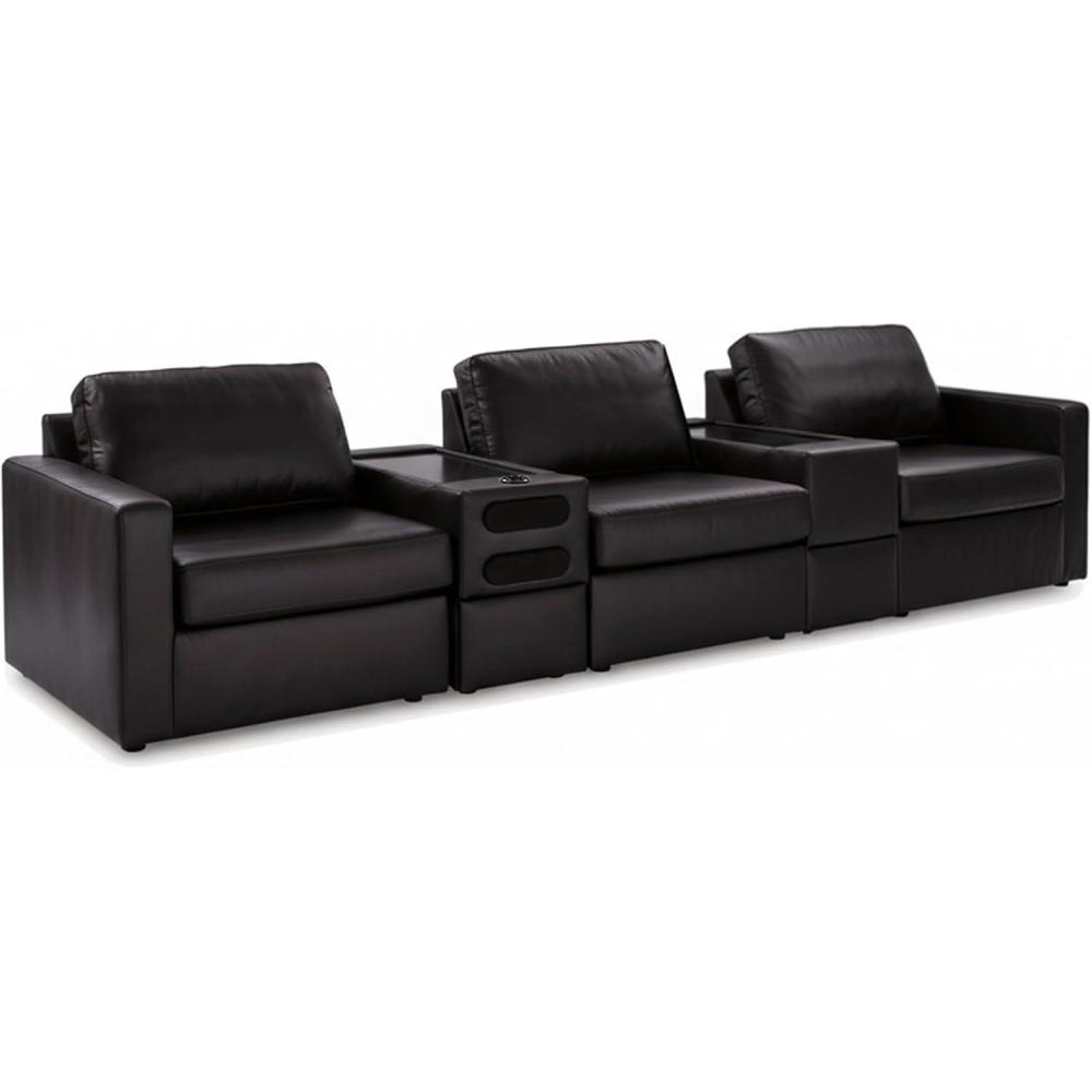 imageSignature Design by Ashley Modmax II Sectional Sofa with Audio and Storage Consoles Top Grain Leather Seating Sectionals for Living Room Seating for Home Entertainment Black