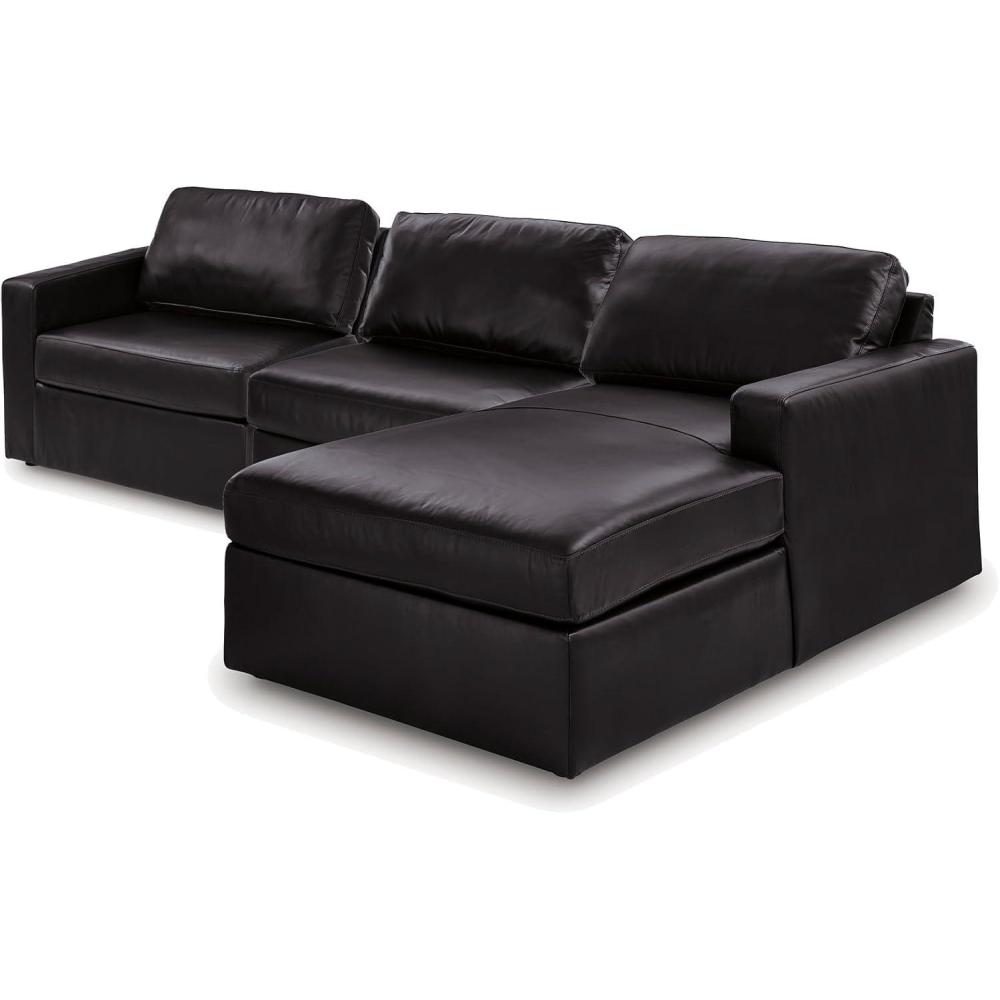 imageSignature Design by Ashley Modmax II Sectional Sofa with Chaise Modular Design Top Grain Leather Seating Contemporary Living Room Sectionals for Flexible Lounging Black