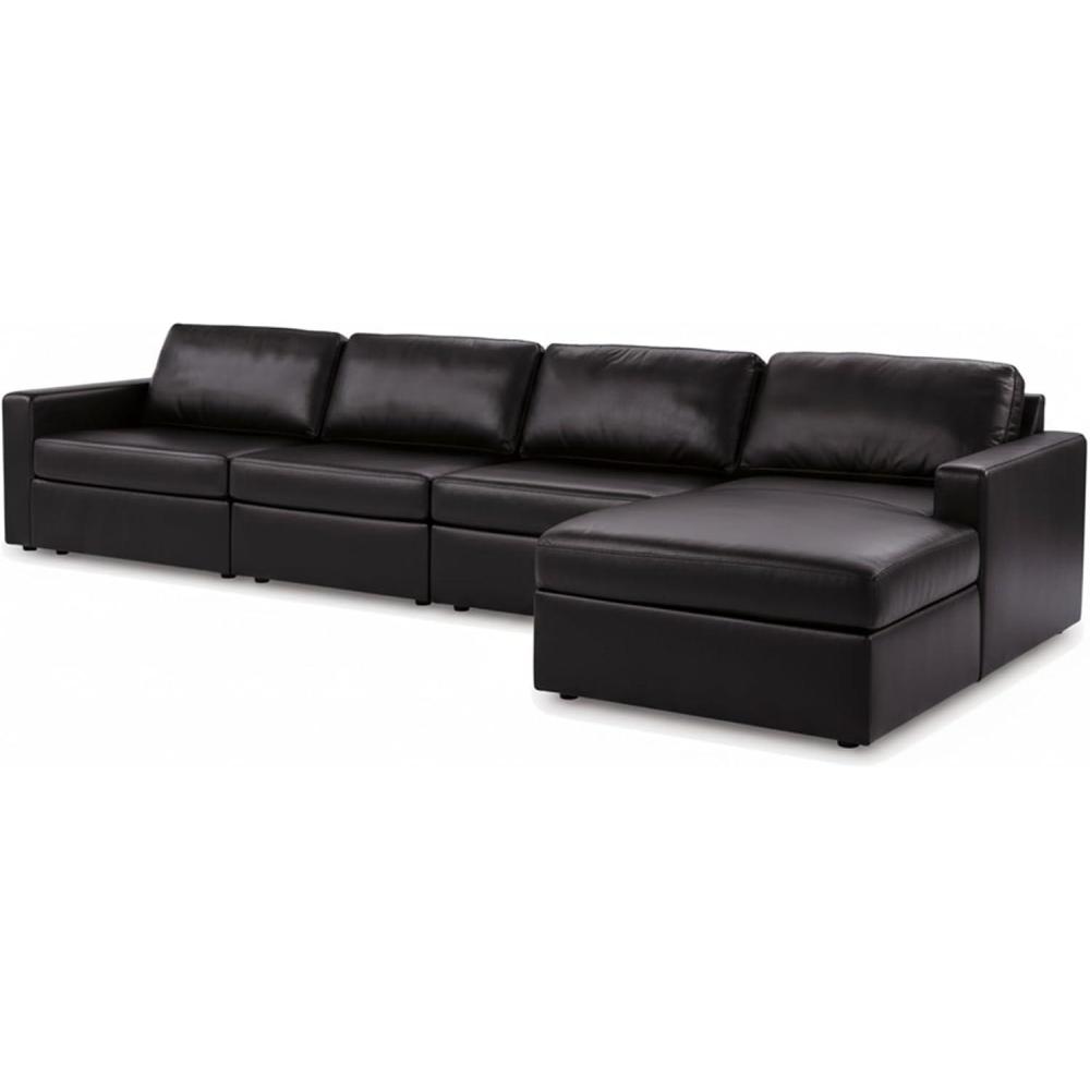 imageSignature Design by Ashley Modmax II Sectional Sofa with Chaise Modular Design Top Grain Leather Seating Contemporary Living Room Sectionals for Lounging Black